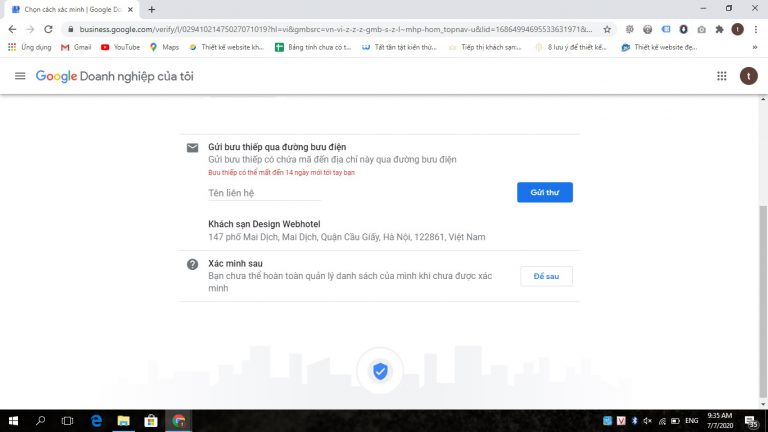 Đăng ký Google Map cho khách sạn
